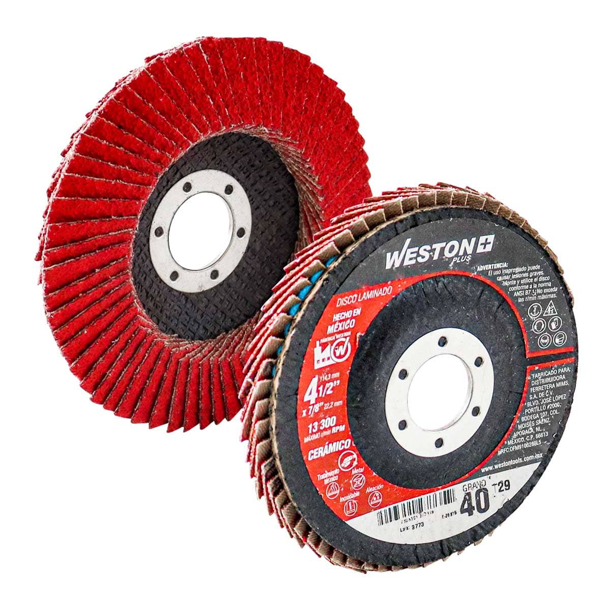 WST-Z-20378 Disco Laminado Cerámico con Respaldo de Fibra de Vidrio 4-1/2" G60 W