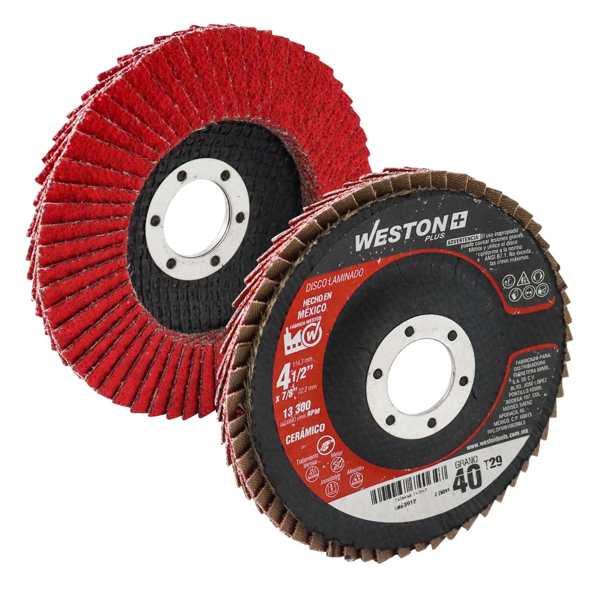 Disco Laminado Cerámico 4-1/2" Grano 40 T29 Respaldo Fibra de Vidrio Alta Densidad | Z-20381