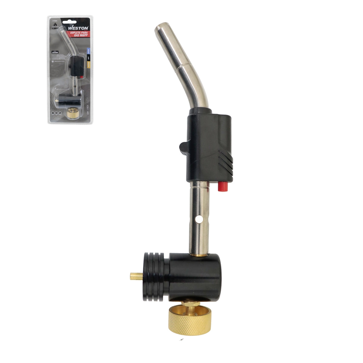 Soplete MAPP 1300°C CGA600 Autoencendido Válvula de Aluminio Cuerpo de Acero Inoxidable Tubo Giratorio 360° | Z-61925