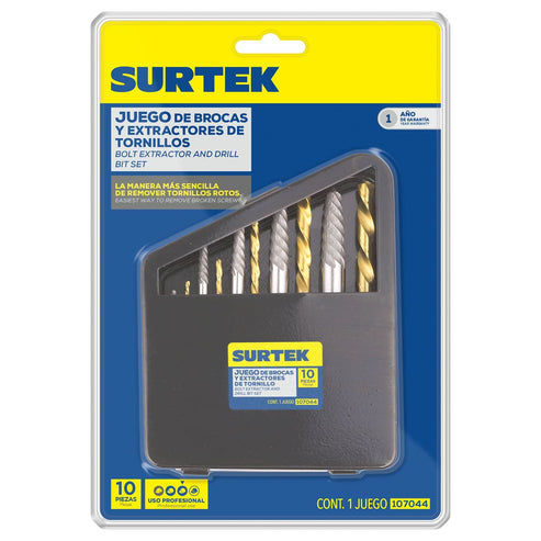 Juego De Extractor Para Tornillos Con Brocas, 10 Piezas, Surtek 107044