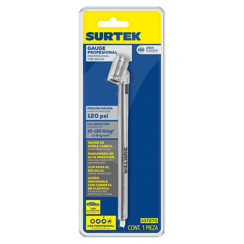 Gauge Tipo Lápiz De Doble Cabeza 120 PSI, 20.50 cm, Surtek 107270