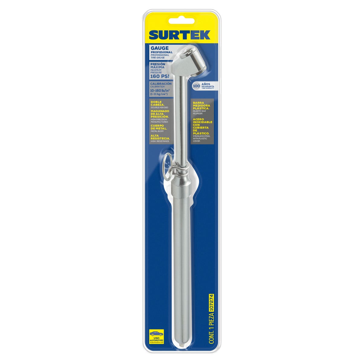 Gauge Tipo Lápiz De Doble Cabeza 120 PSI, 38.20 cm, Surtek 107274