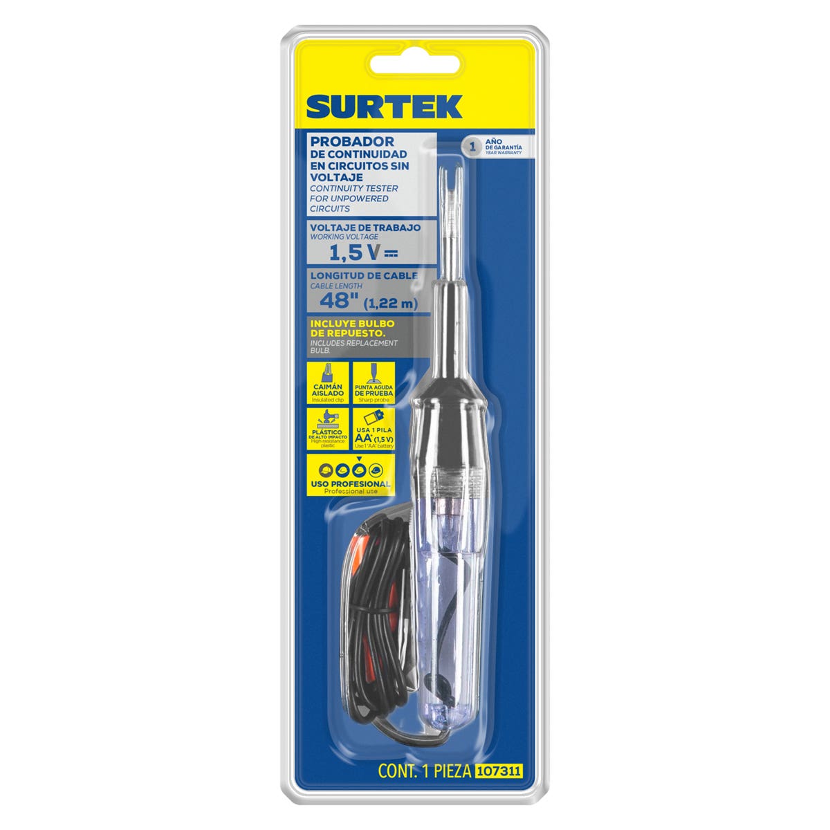 Probador De Continuidad De Corriente 1.5 V, Surtek 107311