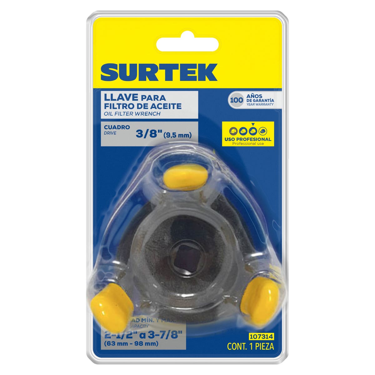 Llave Autoajustable De 3 Brazos Para Quitar Filtros De 2-1/2 A 3-7/8, Surtek 107314