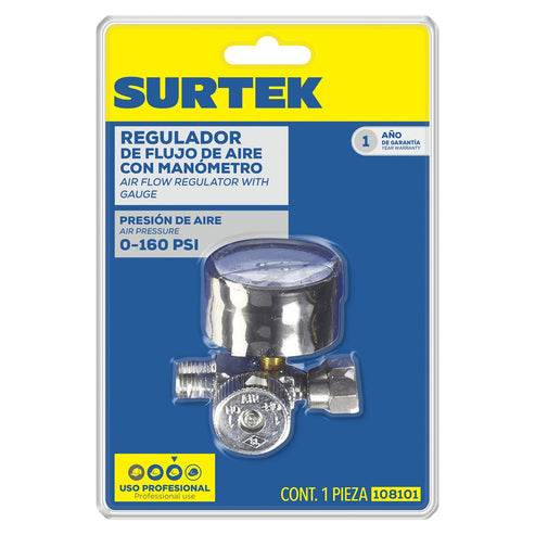 Regulador De Aire Con Manómetro 160 PSI, Surtek 108101