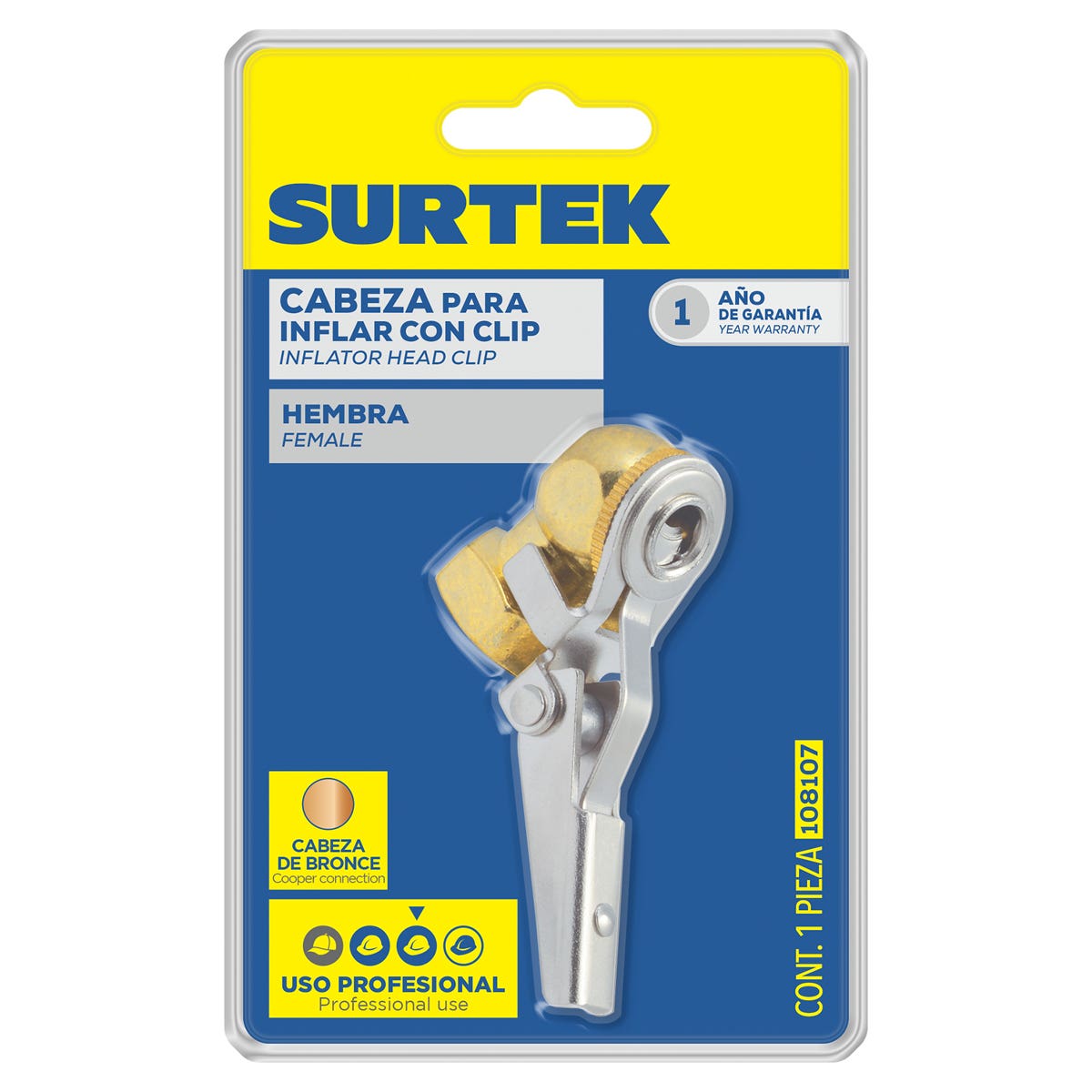 Cabeza Para Inflar Con Clip 1/4 Hembra, Surtek 108107