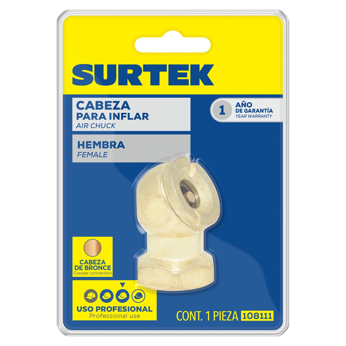 Cabeza Para Inflar De 1/4 NPT, Hembra, Surtek 108111