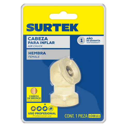 Cabeza Para Inflar De 1/4 NPT, Hembra, Surtek 108111