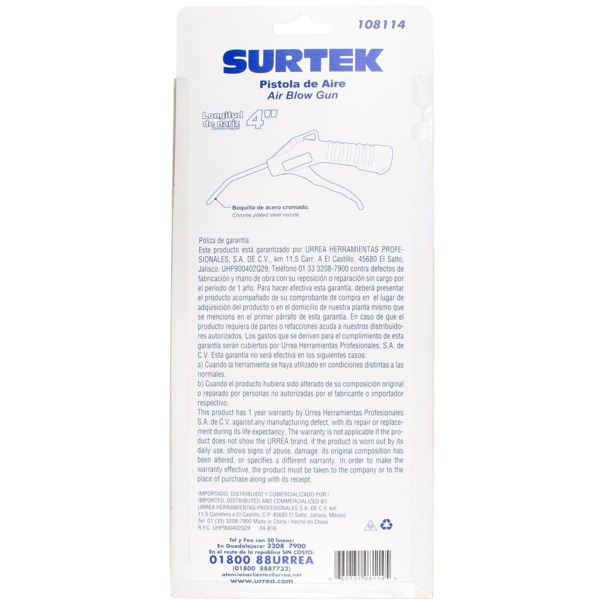 Pistola Sopleteadora De Aire 1/4 NPT, 3, Surtek 108114