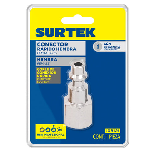 Conector De Zinc De Conexión Rápida 1/4 NPT, Hembra, Surtek 108121