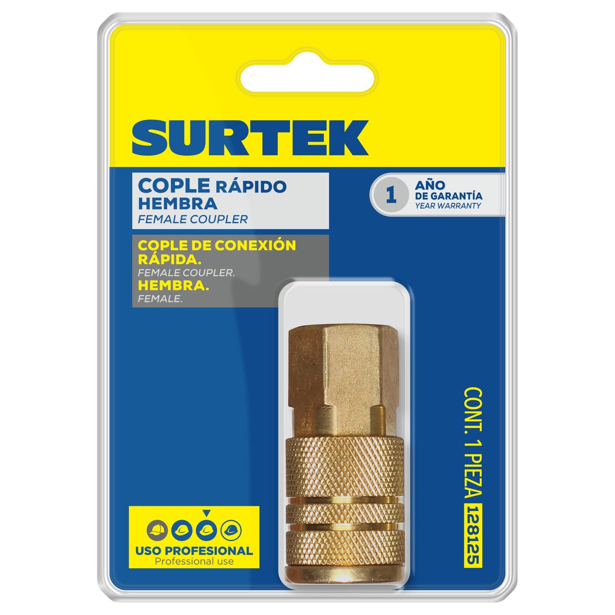 Cople De Bronce De Conexión Rápida 1/4 NPT, Hembra, Surtek 108125