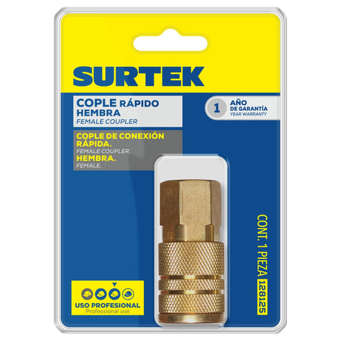 Cople De Bronce De Conexión Rápida 1/4 NPT, Hembra, Surtek 108125
