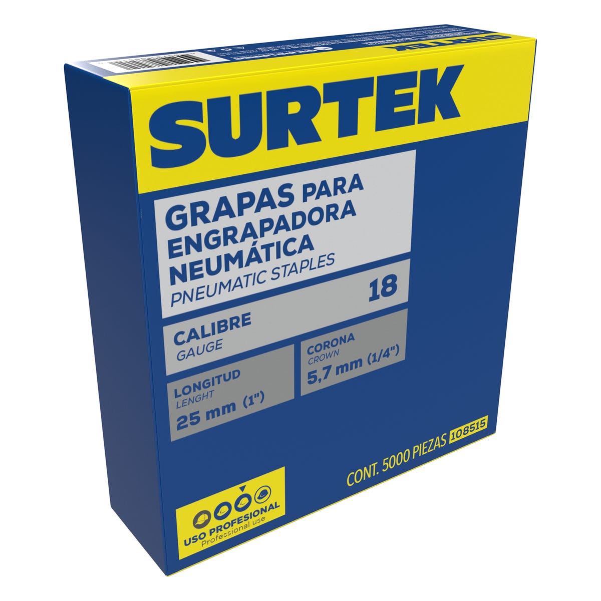 Grapas Para Engrapadora Neumática Calibre 18, Corona 1/4, Surtek 108527