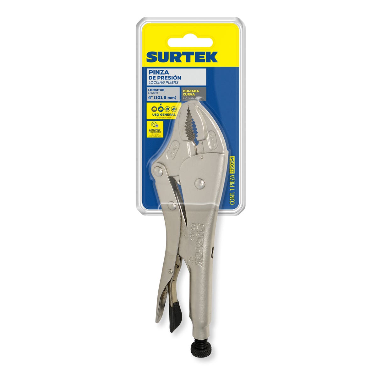 Pinza De Presión Cromada Quijada Curva De 4, Surtek 115054