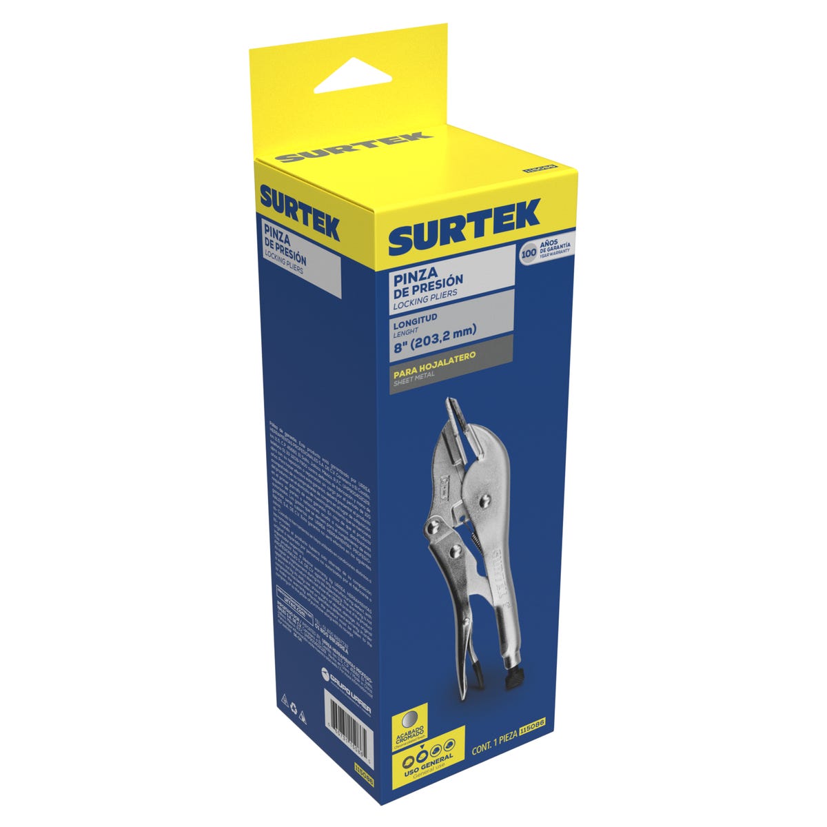 Pinza Para Hojalatero De Presión Cromada De 8, Surtek 115086