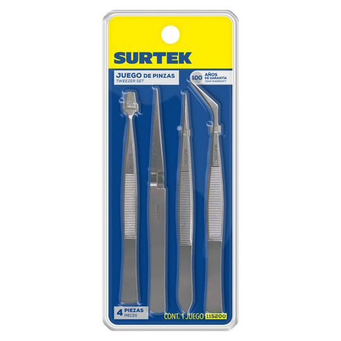 Juego De Pinzas De Presición Tipo Tweezer, 4 Piezas, Surtek 115200