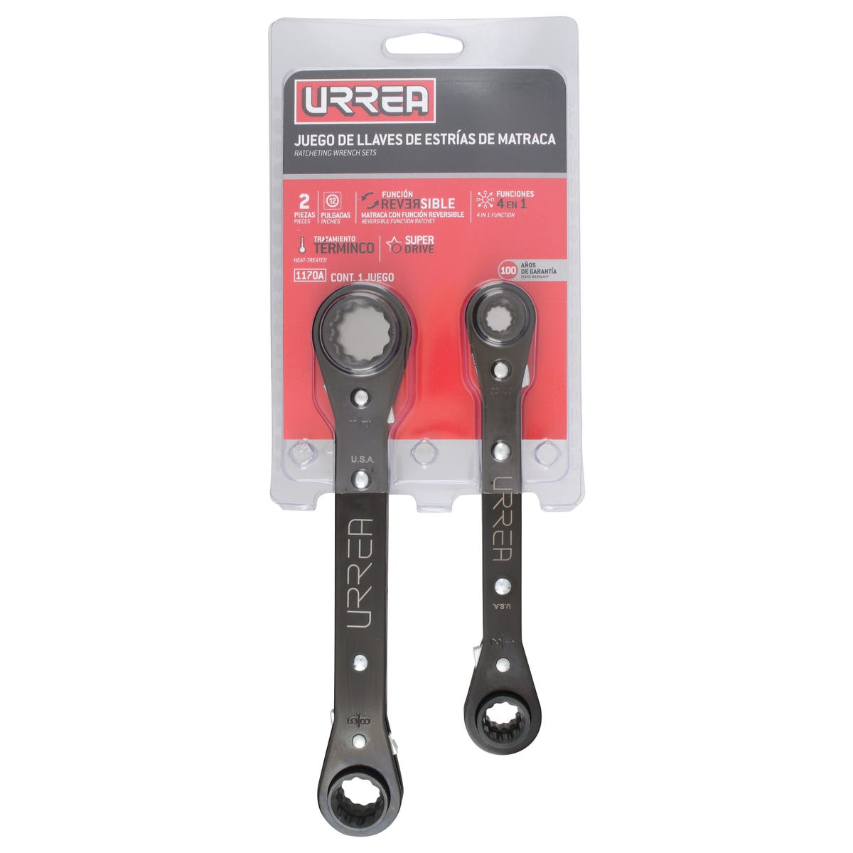 Juego De Llaves De Estrías De Matraca Reversible 4 En 1 Pulgadas, 12 Puntas, Urrea 1170A
