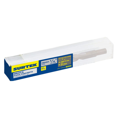 Broca Para Concreto De Acero Al Carbono Zanco Recto 1/4 x 4, Surtek 119156