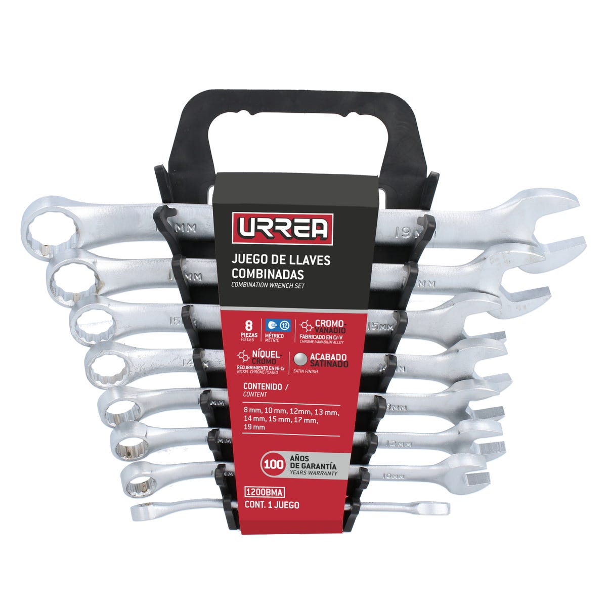 Juego De Llaves Combinadas Satinadas Métricas, 12 Puntas, Urrea 1200BMA