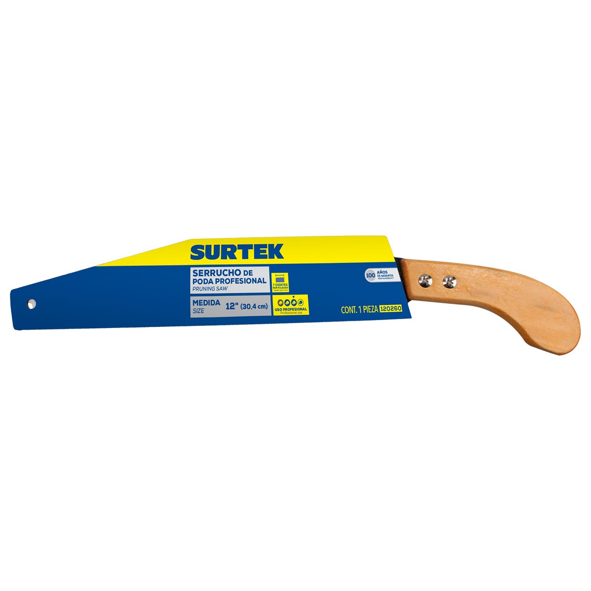 Serrucho De Poda Con Mango De Madera Curvo 12, Surtek 120260