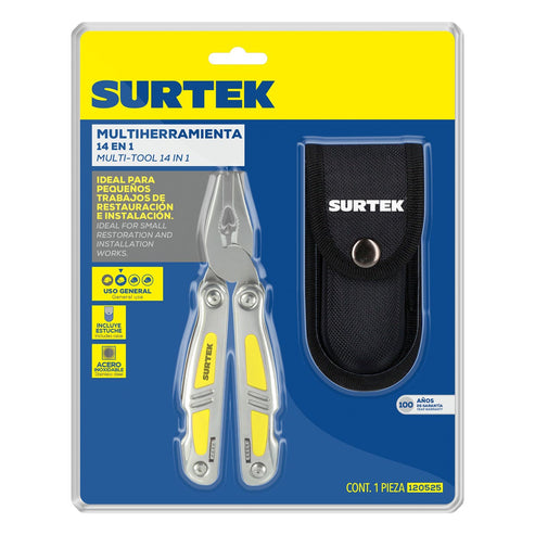 Pinza Multiherramienta Con Mango De Acero Inoxidable Y Plástico 14 En 1 De 6, Surtek 120525