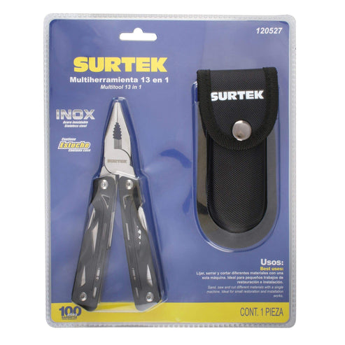 Pinza Multiherramienta Con Mango De Aluminio Y Plástico 13 En 1, Surtek 120527