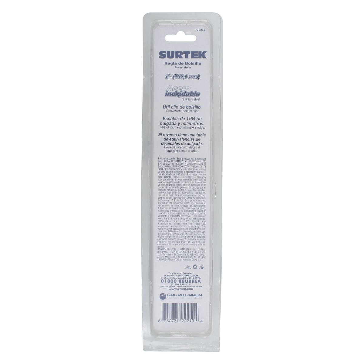 Regla De Bolsillo De Acero Inoxidable 6, Surtek 122210