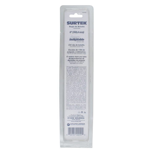 Regla De Bolsillo De Acero Inoxidable 6, Surtek 122210