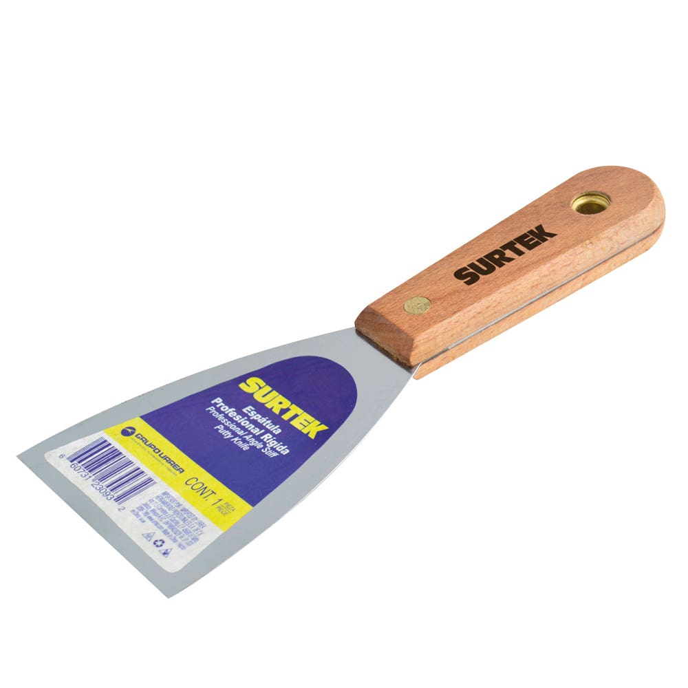 Espátula Rígida De Acero De Alto Carbón Con Mango De Madera 1, Surtek 123081