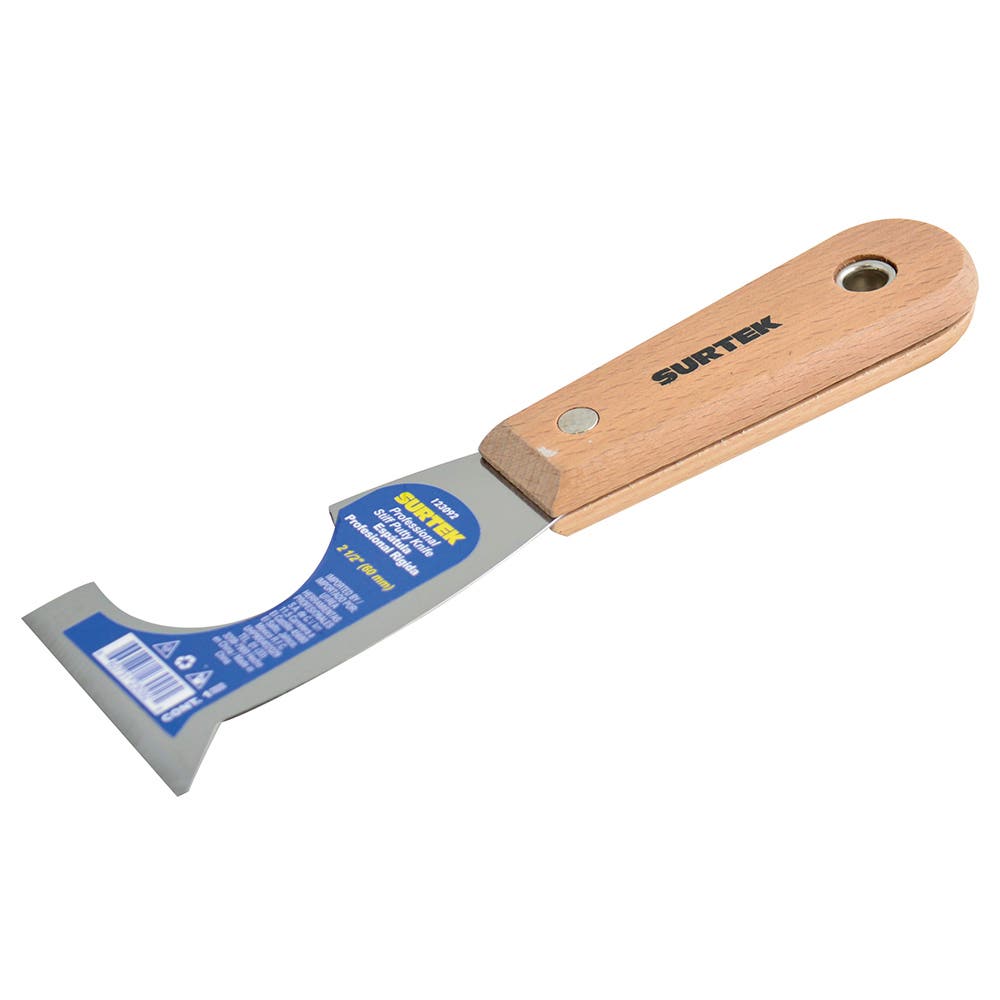 Espátula Rígida De Acero De Alto Carbón Con Raspador Con Mango De Madera 2-1/2, 5 En 1, Surtek 123092