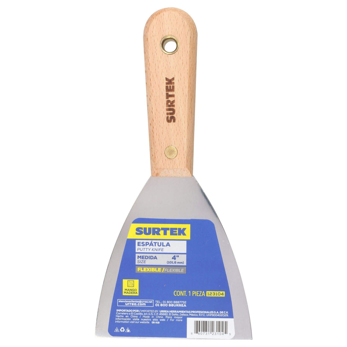 Espátula Flexible De Acero De Alto Carbón Con Mango De Madera 4, Surtek 123104