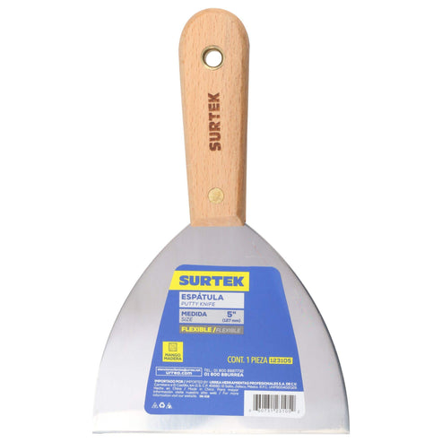 Espátula Flexible De Acero De Alto Carbón Con Mango De Madera 5, Surtek 123105