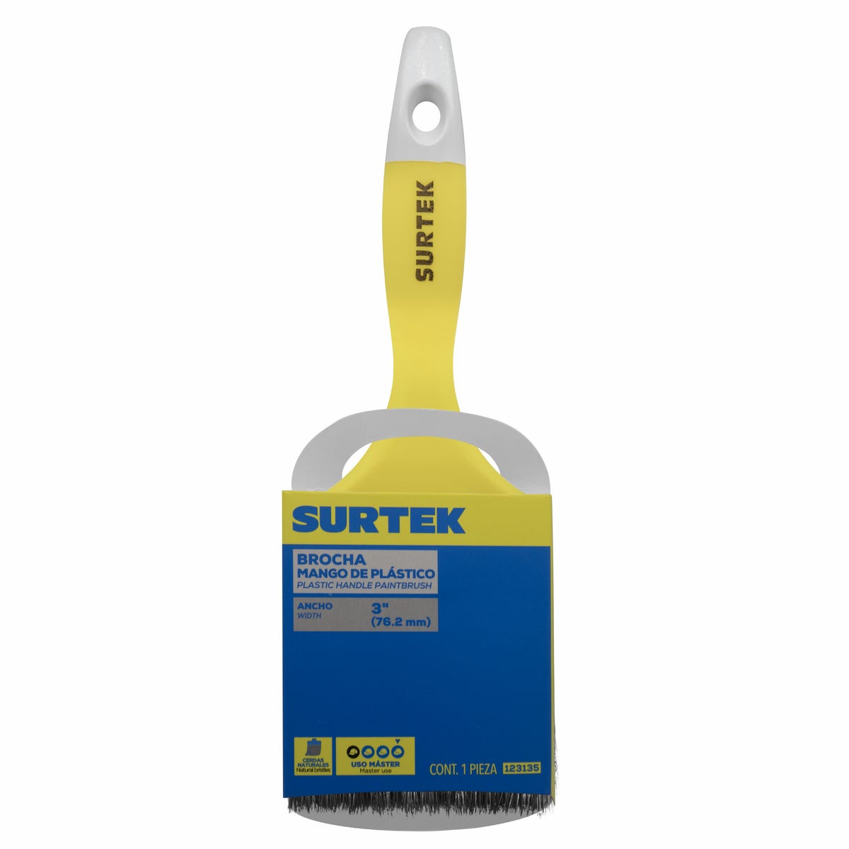 Brocha De Cerdas Naturales Con Mango Plástico 3 x 52 mm, Grosor De Cerda 13 mm, Surtek 123135