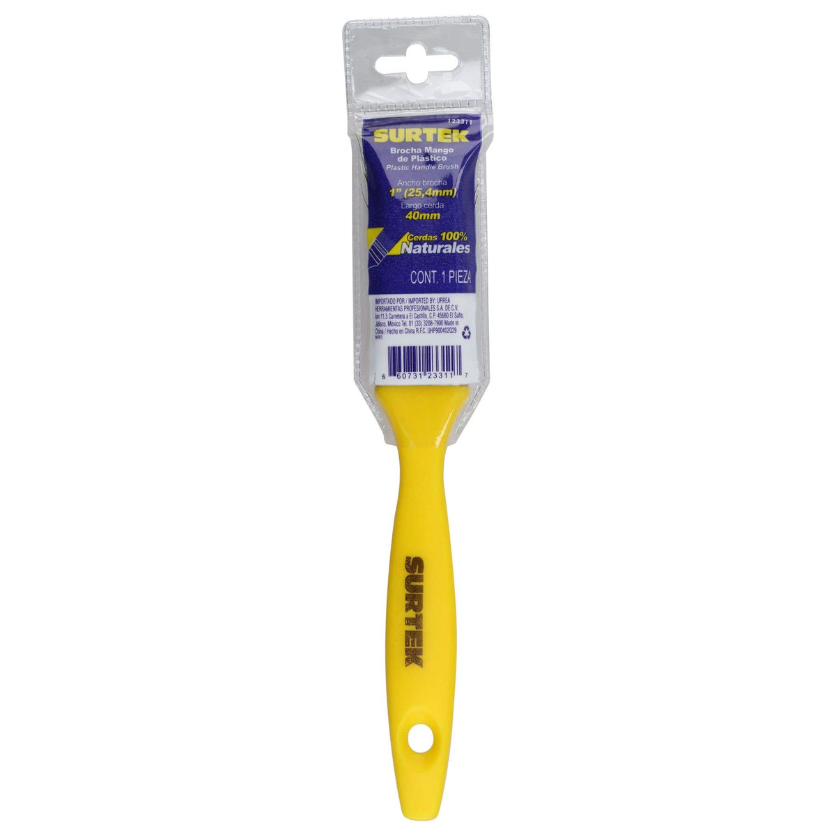 Brocha De Cerdas Naturales Con Mango Plástico 1 x 40 mm, Grosor De Cerda 7.8 mm, Surtek 123311