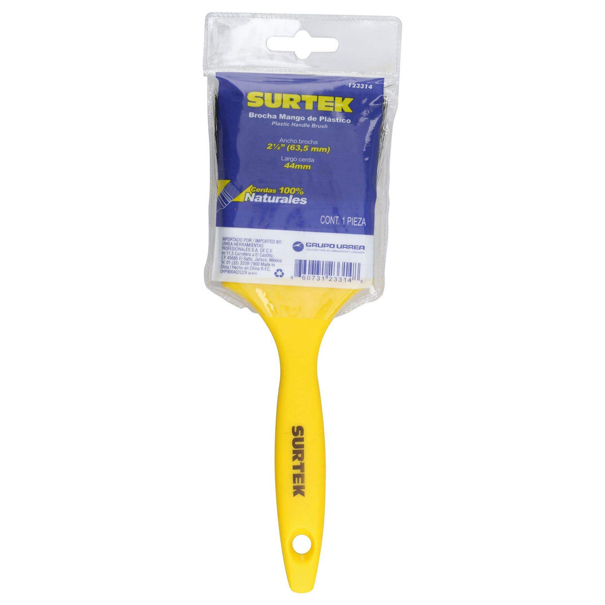 Brocha De Cerdas Naturales Con Mango Plástico 2-1/2 x 44 mm, Grosor De Cerda 10.7 mm, Surtek 123314
