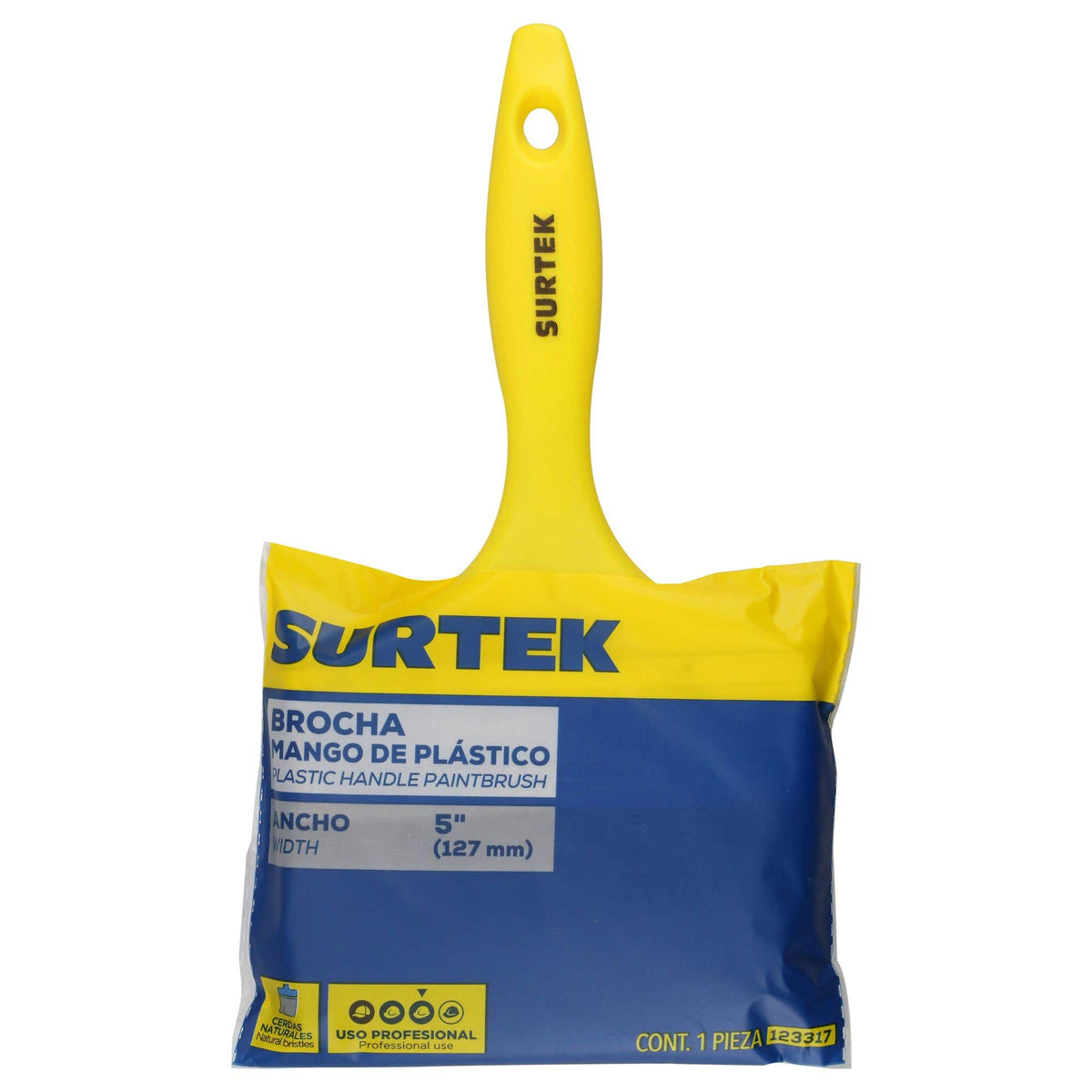 Brocha De Cerdas Naturales Con Mango Plástico 5 x 54 mm, Grosor De Cerda 17.9 mm, Surtek 123317