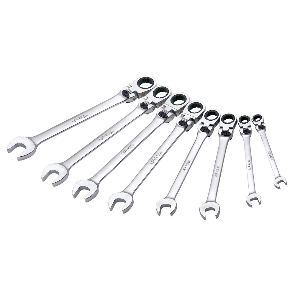 Juego De Llaves Combinadas Pulido Espejo Flex De Matraca Spline En Pulg, 8 Pz En Caja Plást, Urrea 12MF8