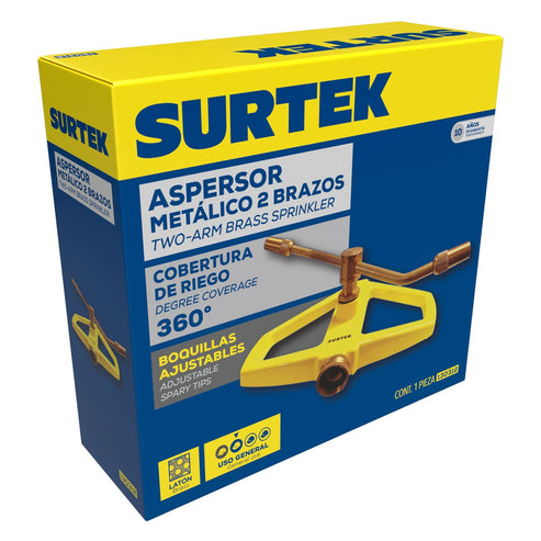 Aspersor Estacionario Con Base Metálica De 2 Brazos, 3/4 GHT, Surtek 130312