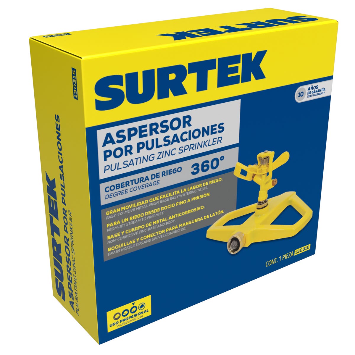 Aspersor Estacionario Con Base Metálica Regulada Por Pulsación, 3/4 GHT, Surtek 130315