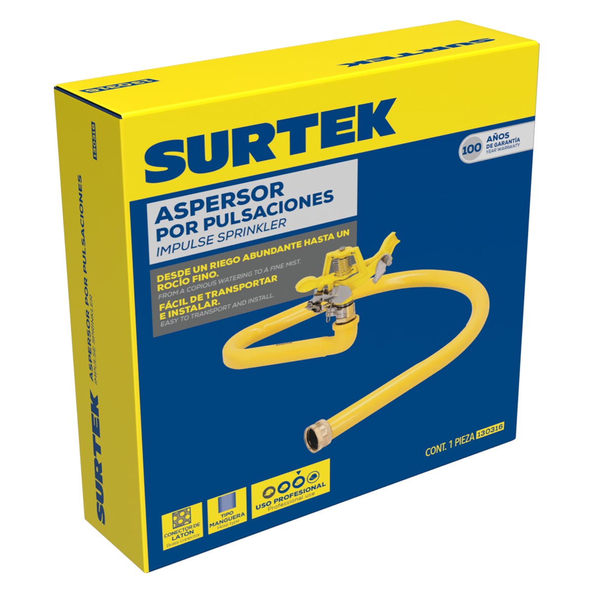 Aspersor Estacionario Con Base Metálica Amplia Regulada Por Pulsación, 3/4 GHT, Surtek 130316