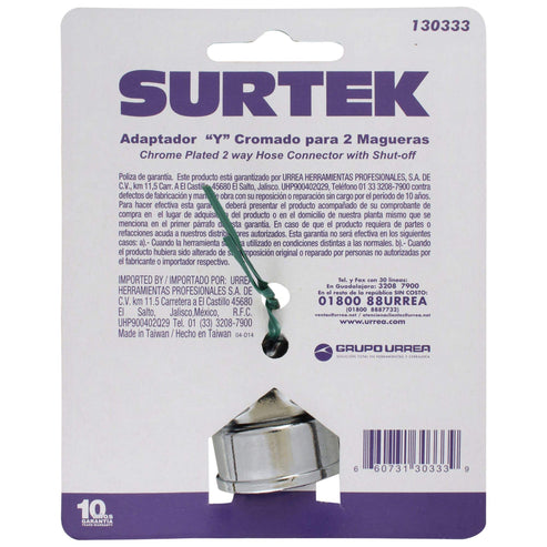 Adaptador Para Manguera De Riego En Y Cromado, 11 cm x 7 cm, Surtek 130333