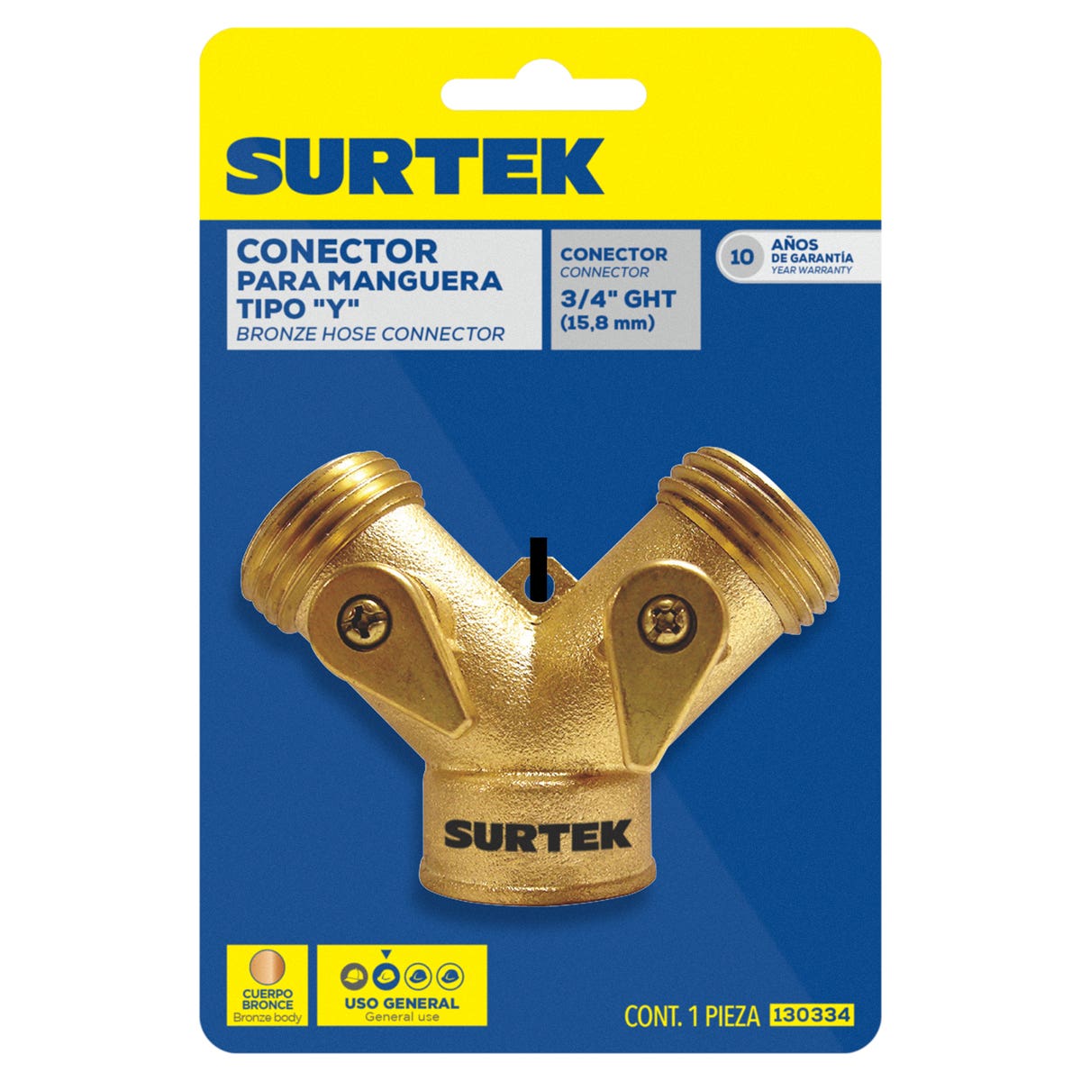 Adaptador Para Manguera De Riego En Y De Bronce, 11.2 cm x 7 cm, Surtek 130334