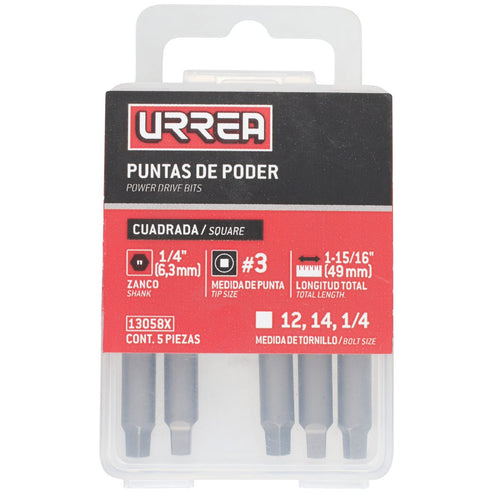 Punta Cuadrada De Poder Hexágono De 1/4, #3 x 1-15/16, Urrea 13058X