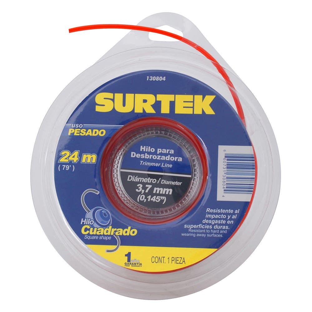 Nailon Cuadrado Para Desbrozadora, 3.7 mm x 24 m, Surtek 130804