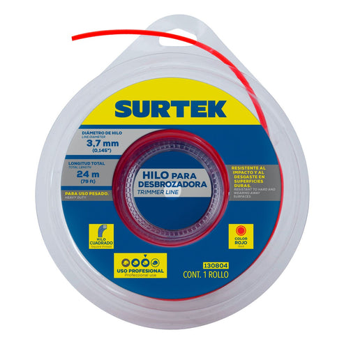 Nailon Cuadrado Para Desbrozadora, 3.7 mm x 24 m, Surtek 130804