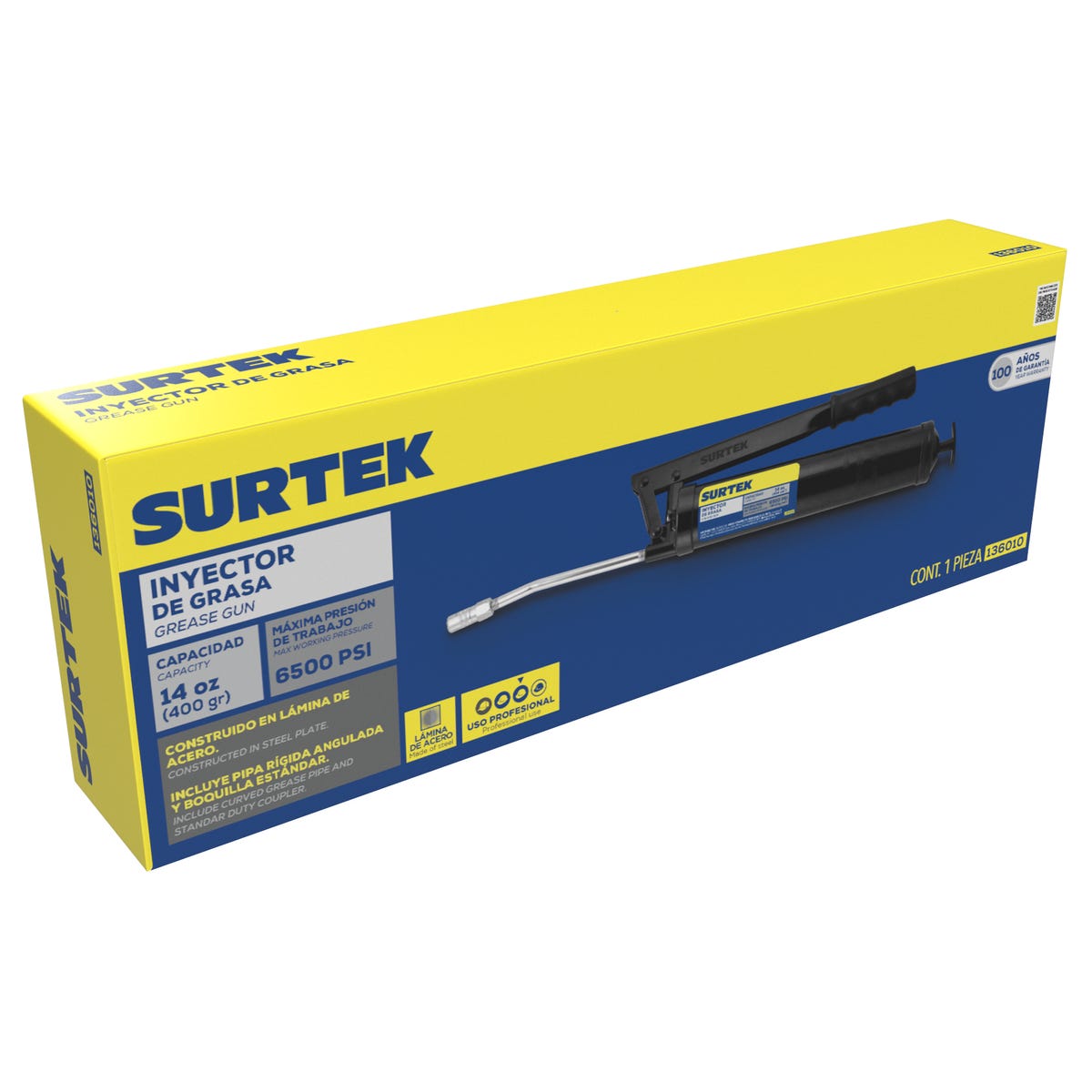 Inyector De Grasa A Dos Manos Ligero De 498 g, 6500 PSI, Surtek 136010
