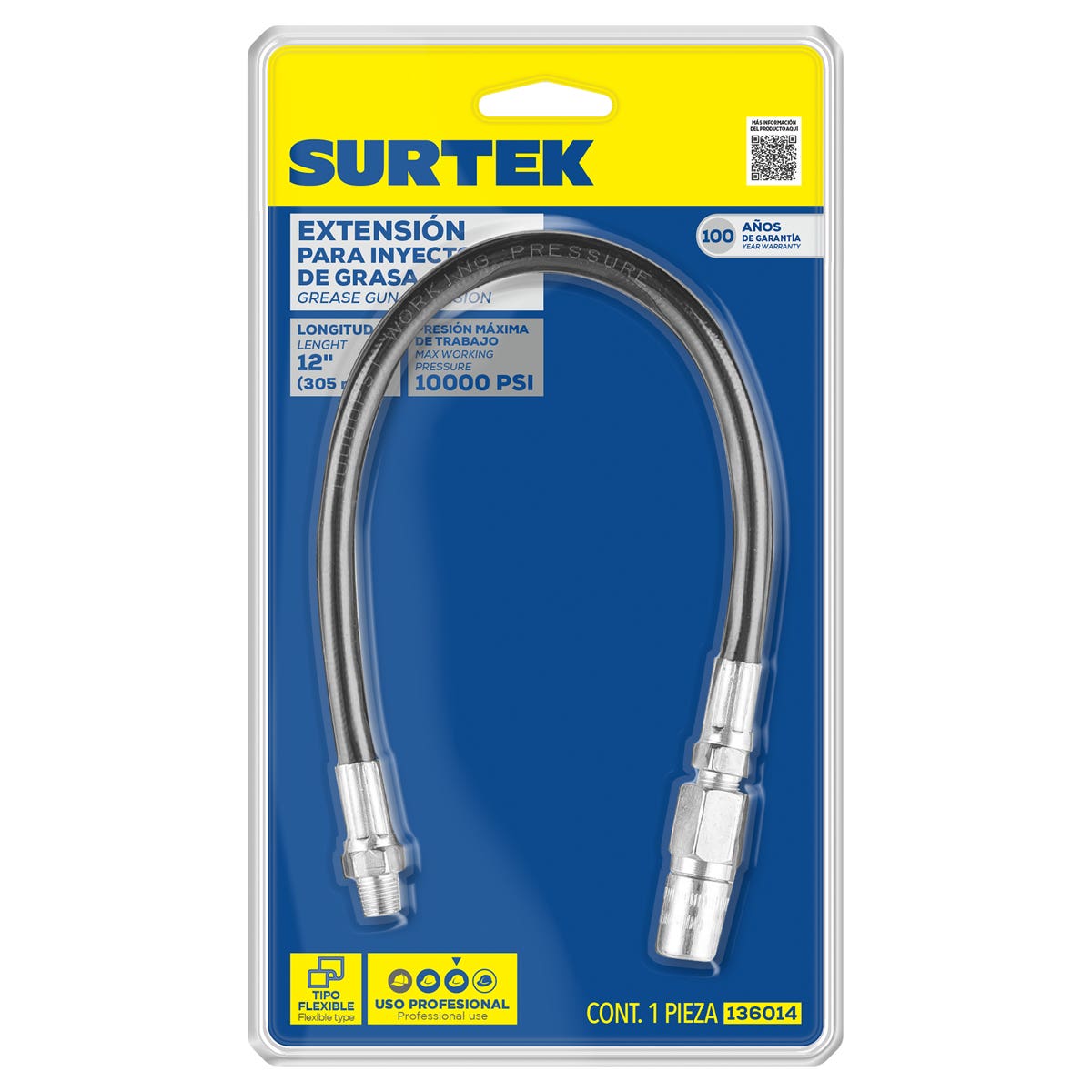 Extensión Flexible Para Inyector De Grasa 12, Surtek 136014
