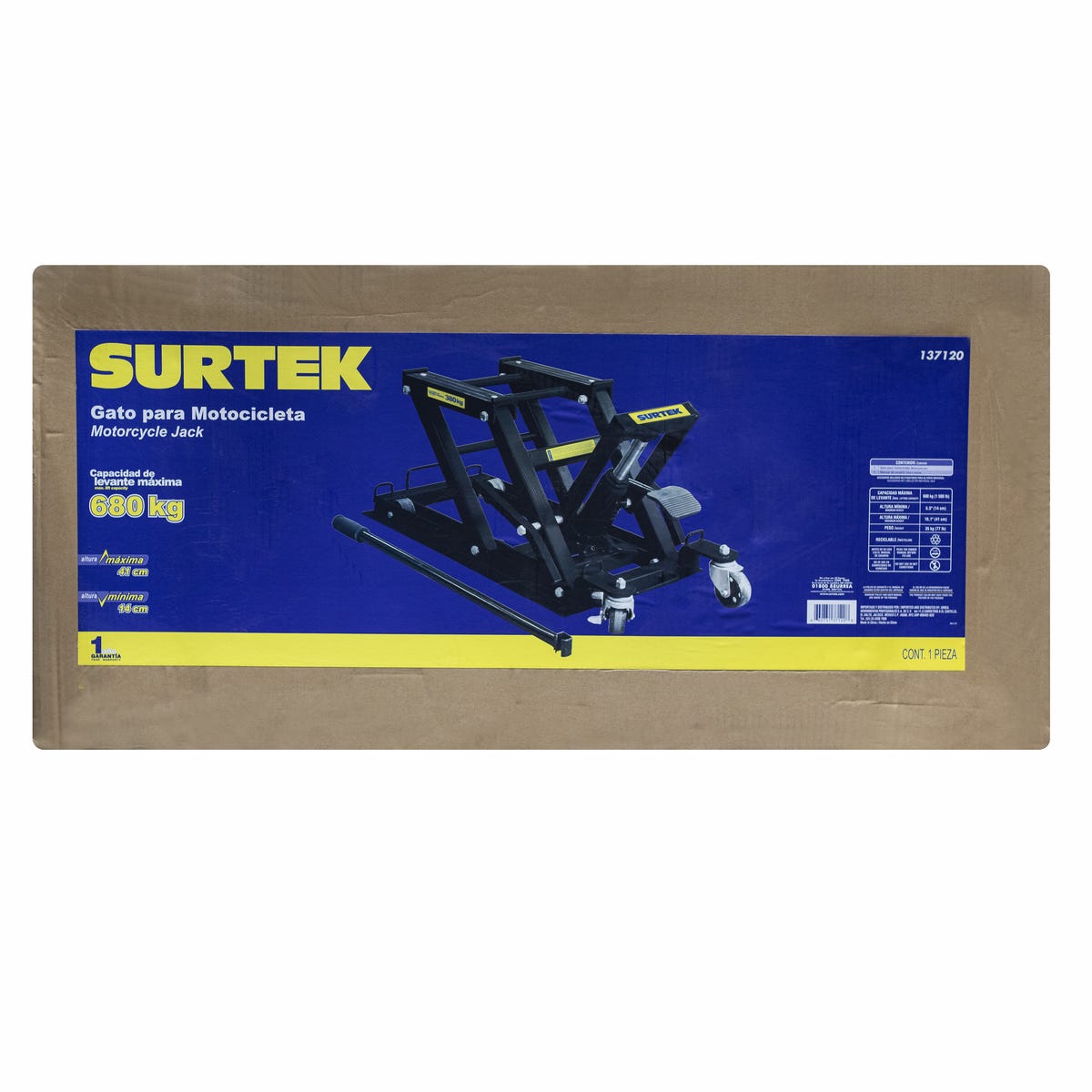 Gato Hidráulico Para Motocicleta, 500 kg, Surtek 137120