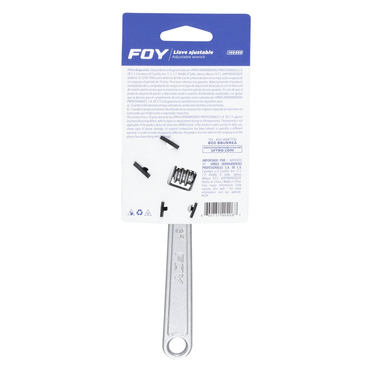 Llave Ajustable Cromada 6 3/4, Foy 140406