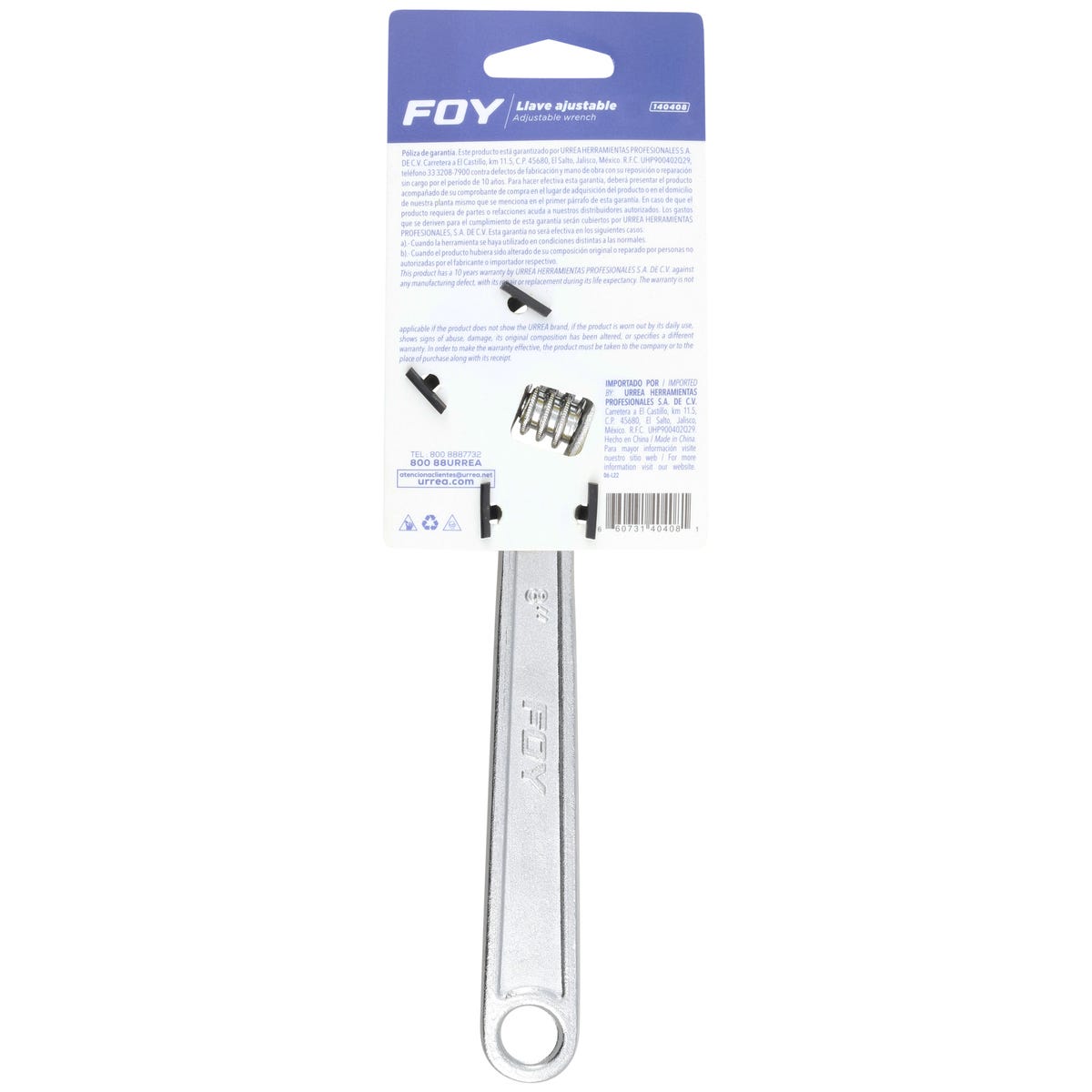 Llave Ajustable Cromada 8 1, Foy 140408